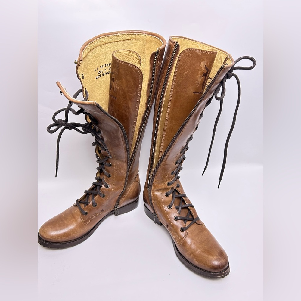 Frye Melissa Tall Lace Brown Leather Hunger Games Boots Women’s Size 6 - Picture 8 of 16